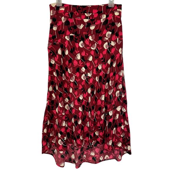 Cabi Corsage Floral Midi Skirt Wine Blossom Red High Low Feminine Flowy Size 4 - Picture 3 of 10